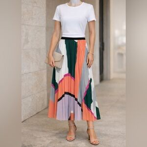 NWT RAOUL Pleated Midi Skirt Abstract Colorblock Print